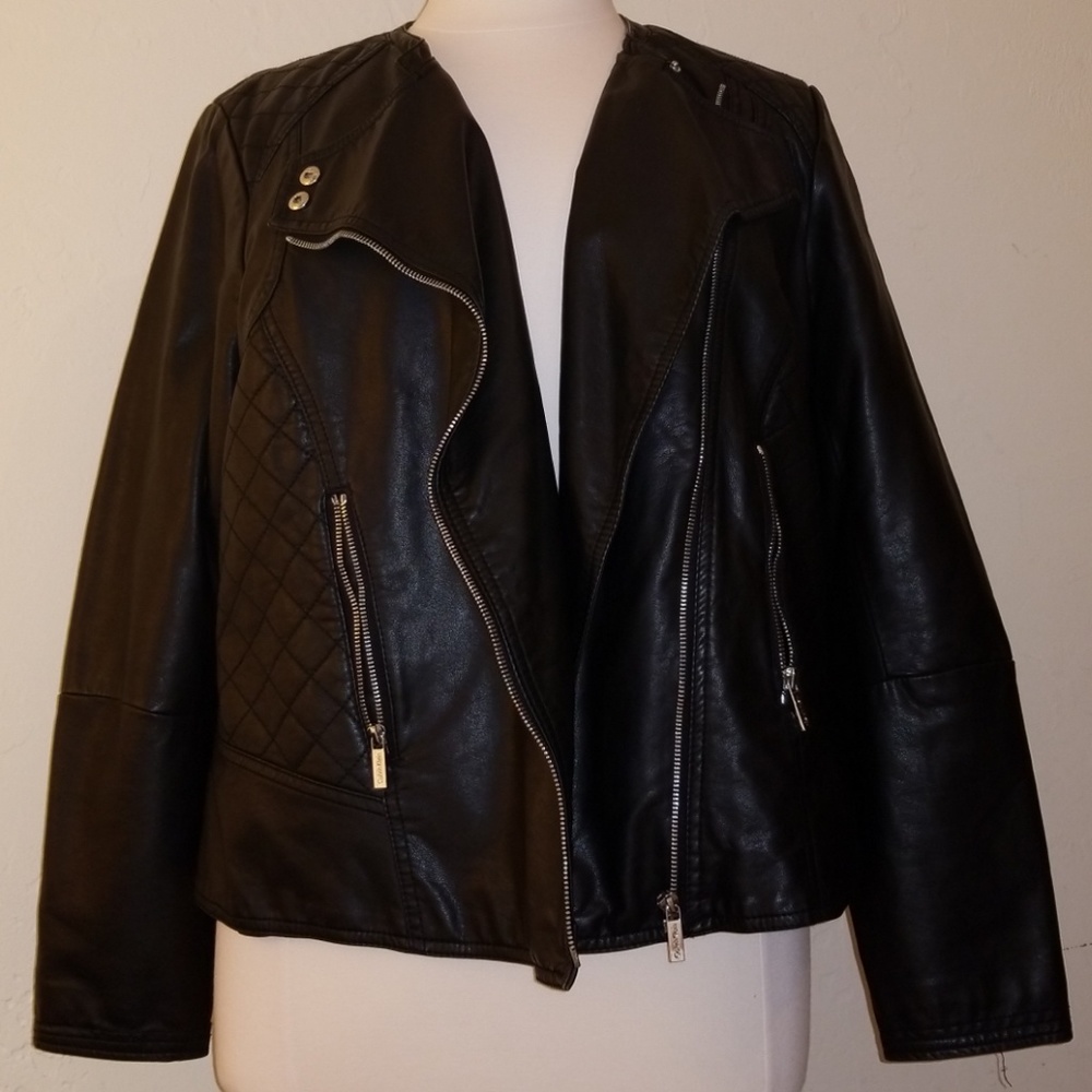 Calvin Klein faux-leather moto jacket plus size